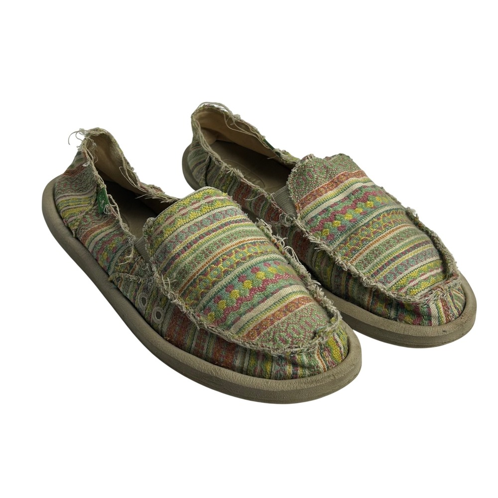 Sanuk Sidewalk Surfer Multi Color Woven Boho Slip On Loafers Womens 8
